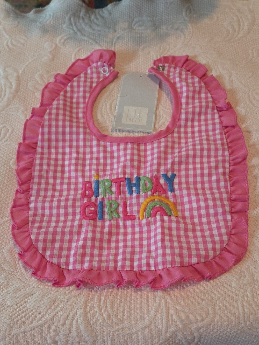 Pink "Birthday Girl" Ruffle Baby Bib by